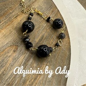 Black onyx + Brutal ODDITY +  adjustable beaded handmade bracelet